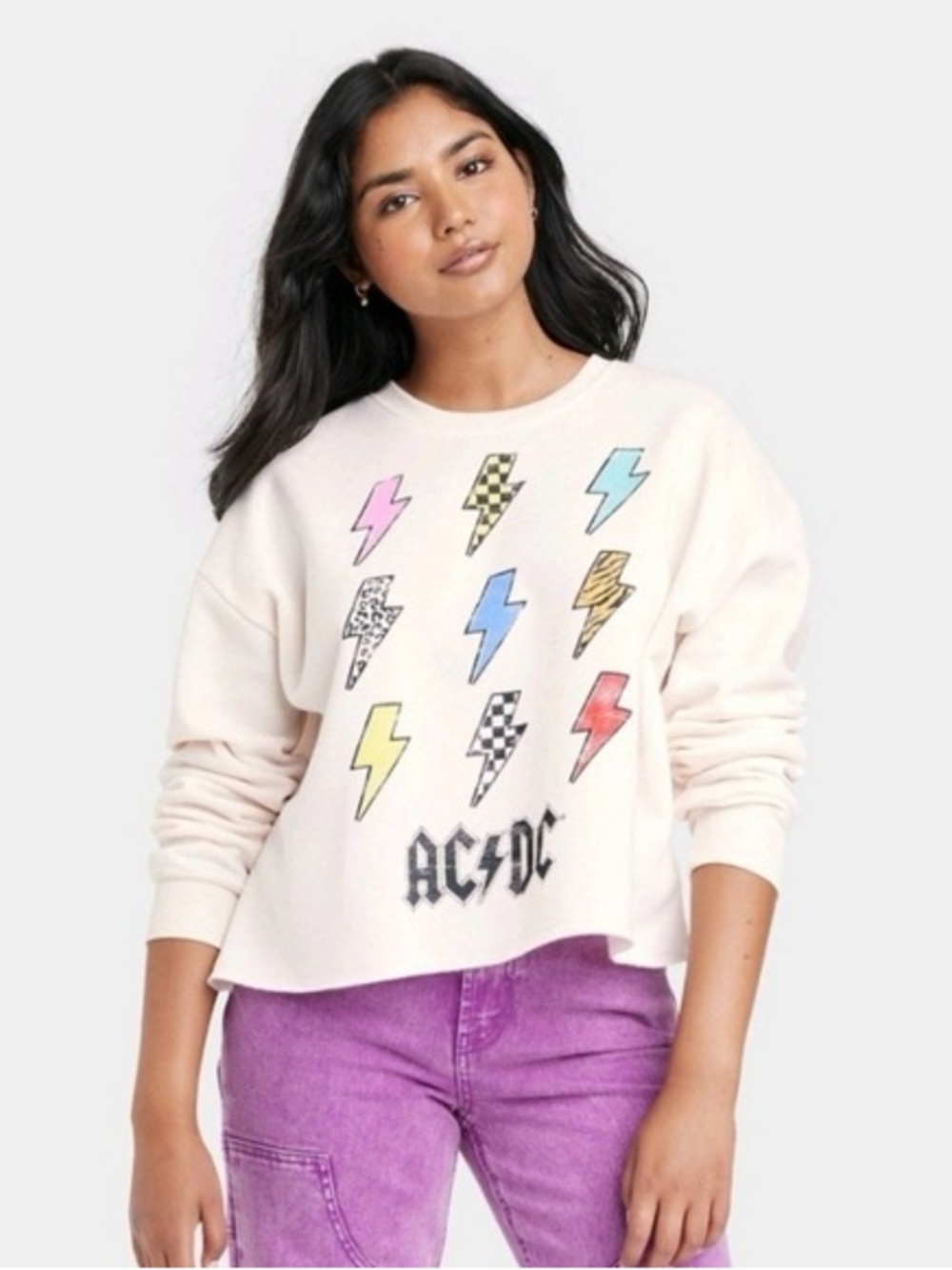 AC/DC Cropped Graphic Sweatshirt Ivory Size Small